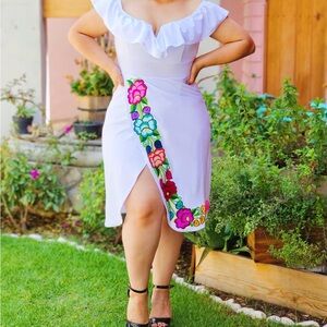 White Dress with Floral Embroidery